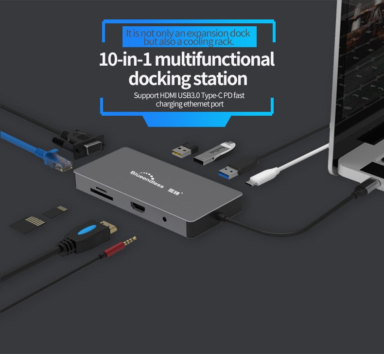 sottile USB C centro 9 in 1 TypeC a 3.0 HDMI TF LAN PD USB centro Adattatore per Macbook ek