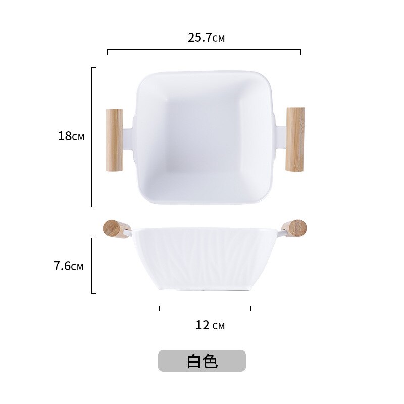 Warmte-isolatie Keramische Grote Kom Met Houten Handvat Ramen Instant Noedels Soep Slakom Restaurant Home Keuken Kom Servies: WHITE