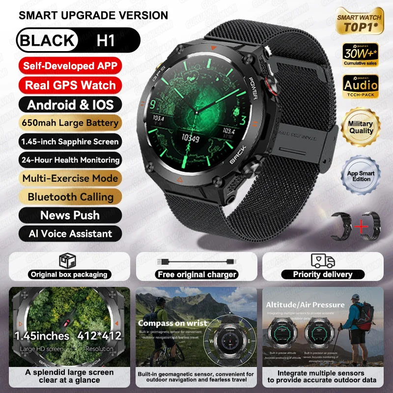 Para xiaomiimilitar certificação gps smartwatch 1.43 ''tela amoled bússola barômetro ip68 à prova dip68 água esportes pulseira de fitness: Azul