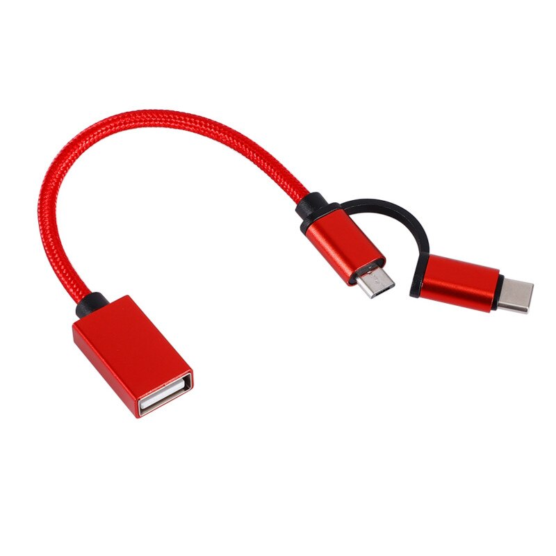 2 en 1 OTG téléphone portable adaptateur câble Nylon tresse USB 3.0 à Micro USB Type C convertisseur de synchronisation de données pour Samsung S10 S10 + Xiaomi: Red