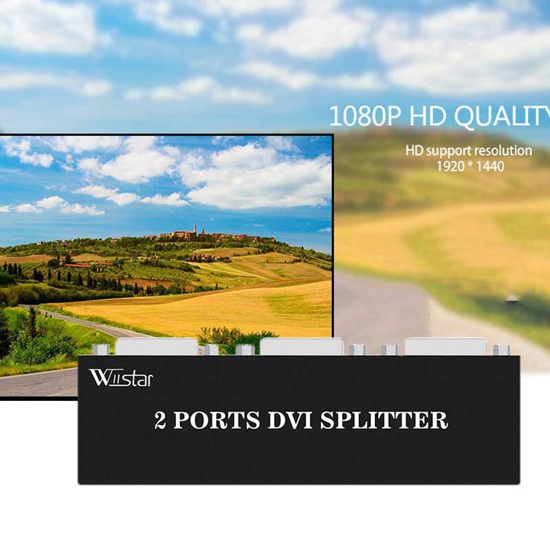 Wiistar 2 Poort DVI Video Splitter Dual Monitor (1 in 2 out Splitst 1 Video Signaal naar Dual Display) ondersteunt Cascade Aansluiting
