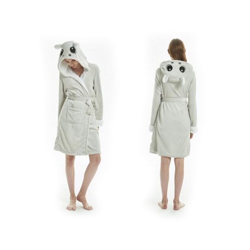 Adults Animal Flannel Bath Robe Woman Cloak Pajamas szlafrok Bridesmaid Robes Fun Sleepwear Cute Bride Bath Robe: Hippo / L