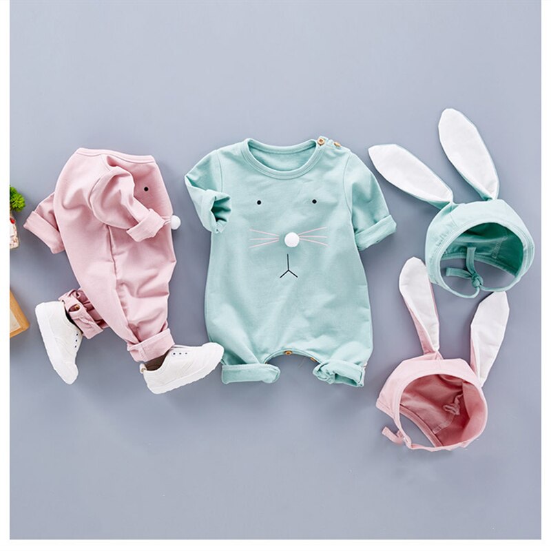 unisex Baby Langarm Strampler Kleidung vier Jahreszeiten Gesamt mit Langen Ohren Hütte 2 Stück Wenig Hase Outfits Kleinkind Jungen mädchen