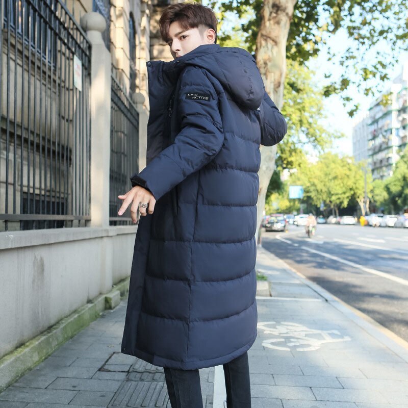Chaqueta por encima de la rodilla para hombre, abrigos con capucha gruesos y cálidos, informales, a prueba de viento, pareja, chaquetas de pato blancas, Invierno
