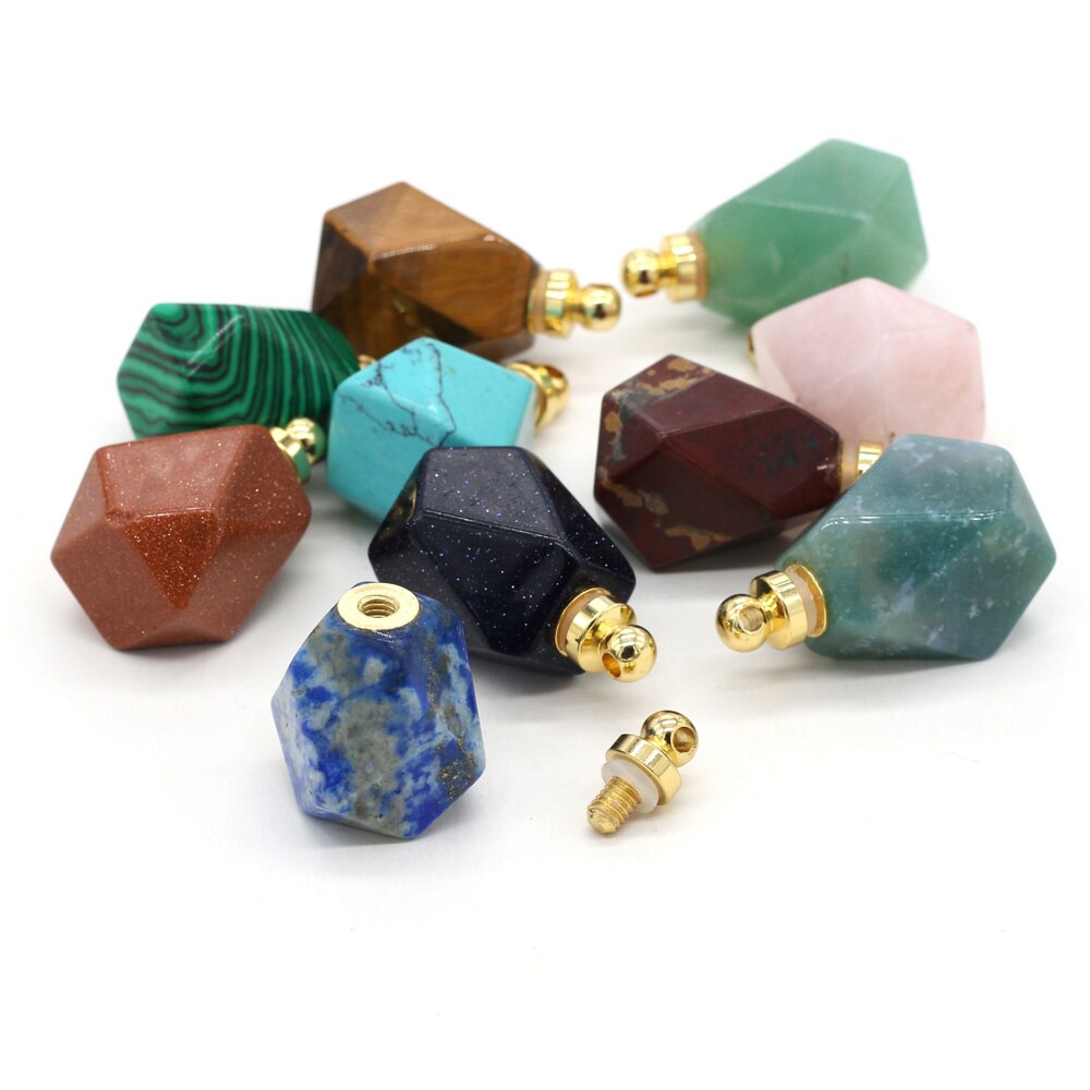 Natural Stone Perfume Bottle Pendant Polygon Semi-precious Exquisite Charms For Jewelry Making DIY Necklace Accessory