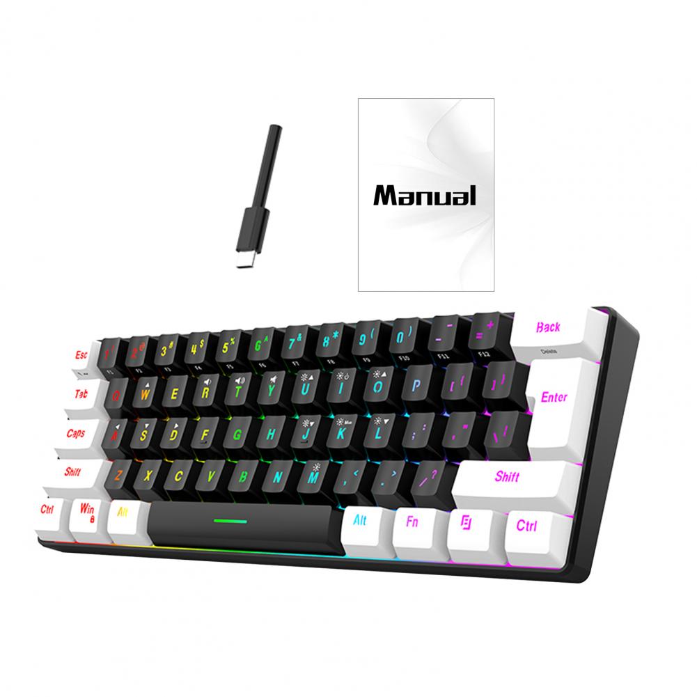 Wired Gaming Keyboard RGB Light 61 Keys Compact Lightweight Computer Keyboard: black