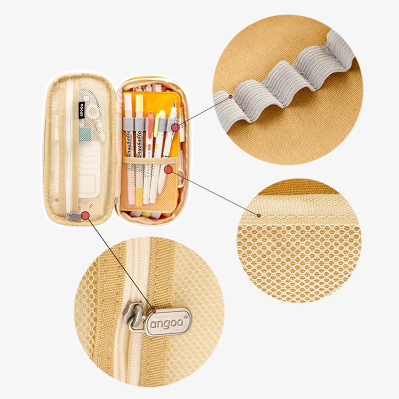 Canvas Double Layer Pencil Case Large Capacity School Student Kids Make Up Bag Pen Box Pouch Pencil Bags Stationery Supply