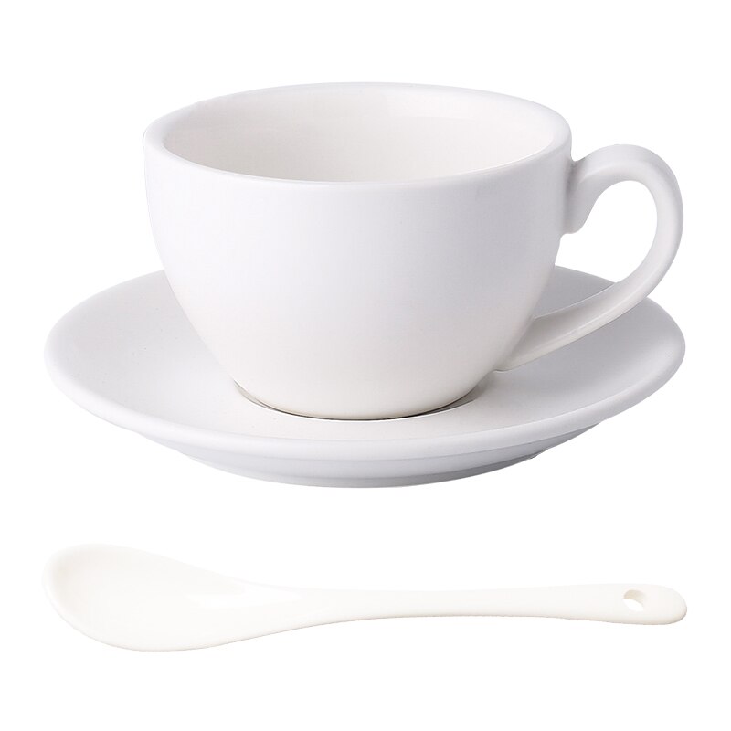 Simple Colorful Ceramic Office Home Coffee Cup And Saucer Set With Spoon Hotel Cafe Western Tea Restaurant Coffee Mugs: Matte white