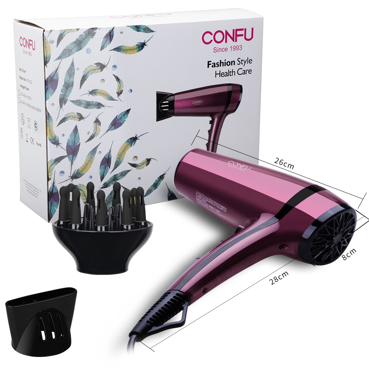 2200w Hair Dryer Negative Ion Blowdryer with diffuser and styling nozzle Powerful Hairdryer Salon Home Styling Tool