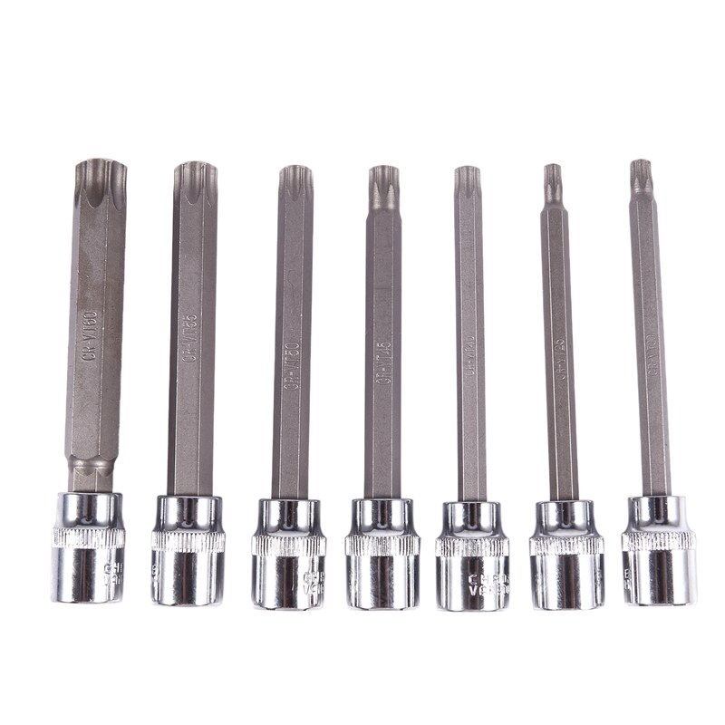 7-Piece 3/8 inch Extra Long Torx Star Bit Socket Set 110Mm Star Drill Socket Set with Box Packaging