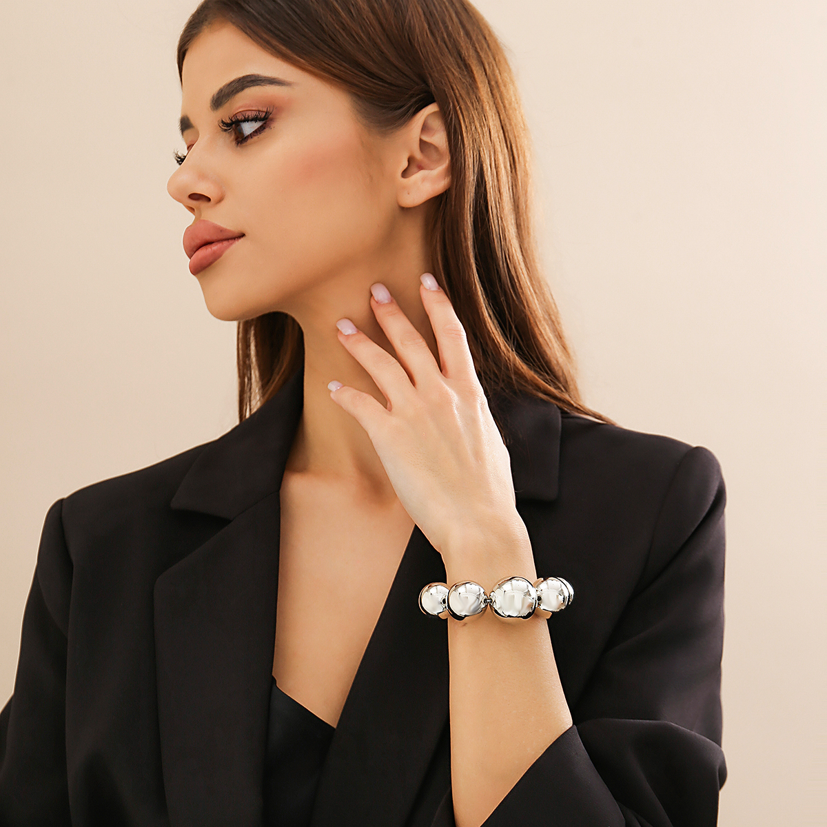 Collar de cadena de cuentas de bola grande CCB acrílico gótico exagerado para mujer, Gargantilla corta pesada Punk, joyería Grunge Steampunk para hombres: Rodio plateado