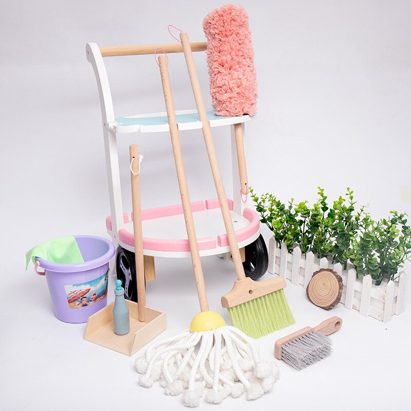 Children's Toy Broom And Dustpan Cleaning Set Boy And Girl Play House Combination Cleaning Set Mop Cleaning Car: A