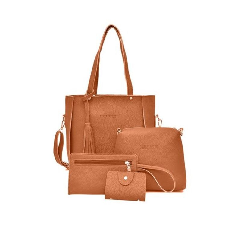 4Pcs Set Women Ladies Leather Shoulder Bags Tote Purse Satchel Messenger Bags /BY: Brown
