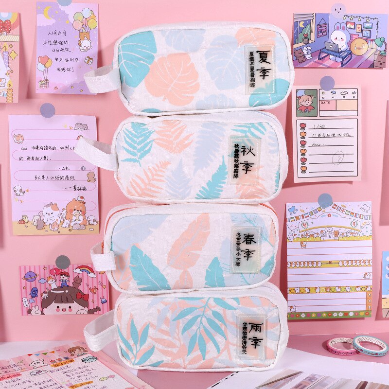 Large Capacity Canvas Pencil Cases Cute Kawaii Bear Pencil Box Big Pen Case For Girls Korean Stationery Office School Supplies