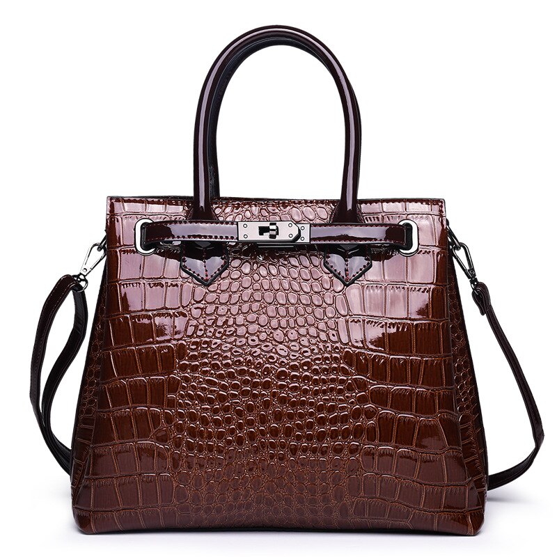 Bolso de mano con estampado de cocodrilo para mujer, bandolera con hebilla, de gran capacidad, a la ,: Marrón claro