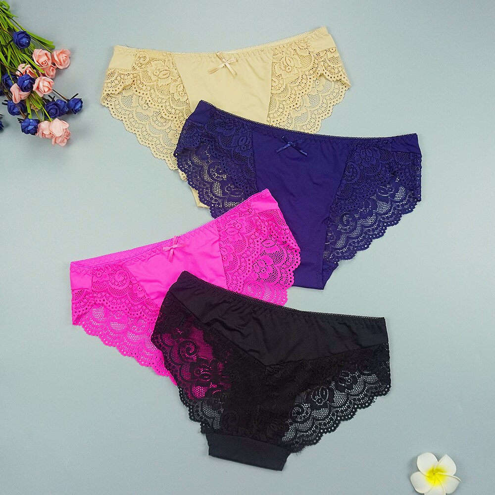 IXueJie 6 Pcs Lot Underwear Women Panties Lingerie Femme Sexy Pack of Panties Pure Color Lace Stitching with Bow