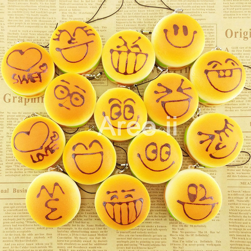 30PCS Mini 5CM Expression Squishy Hamburger Soft Bread Scented Buns Toys Simulation Food Collectibles