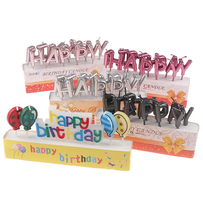 1set Happy Birthday Letter Cake Birthday Party Festival Supplies Lovely Birthday Candles for Kitchen Baking