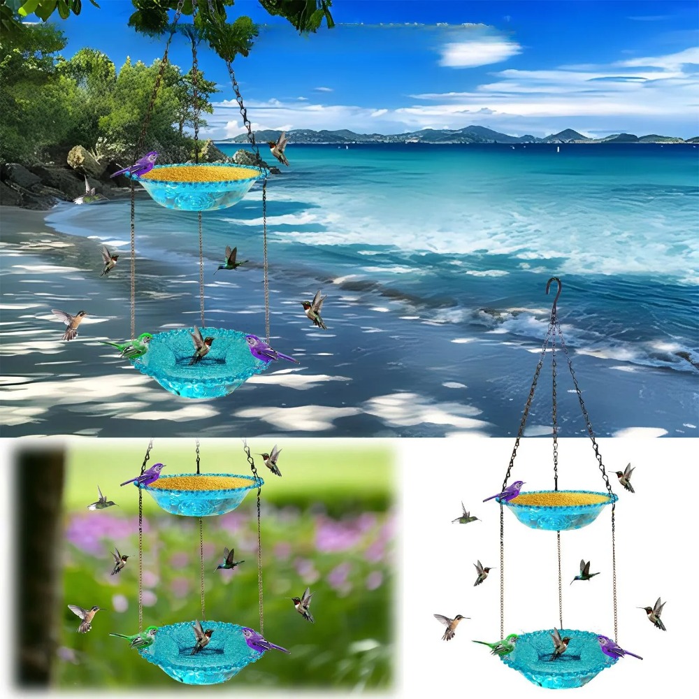 Bird Feeder Double-layer Outdoor Hanging Bird Feeder Bird Bath Courtyard Garden Hummingbird Feeder
