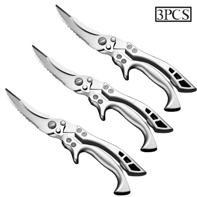 Professional Stainless Steel Kitchen Scissors Chicken Bone Scissors Chicken Duck Fish Cutter Shears Cook Scissors: 3pcs