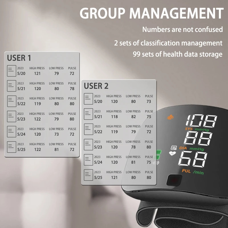 Handgelenk Typ Blutdruck messgerät LED-Anzeige schnelle Messung digitales Tensiometer BP Tono Meter Herzfrequenz USB wiederauf ladbar