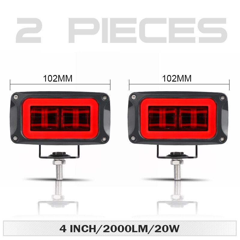 8D Lens 4 Inch Led Rijden Licht Angel Eye 2000LM 20W 6000K Led Verlichting Dagrijverlichting fit Voor Offroad Suv Boot: 2pcs 8D Red Halo