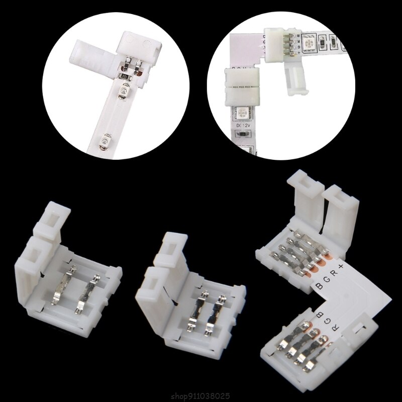 4 Pin LED Connector L Shape Corner Quick Splitter Right Angle 10mm 5050 RGB LED Strip Light D17 20
