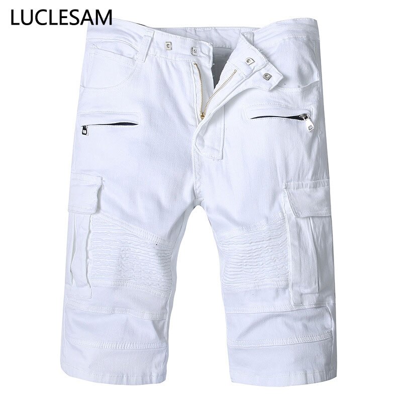Herr vita jeansshorts flerfack cargo korta byxor man casual slim streetwear enfärgade biker jeans shorts