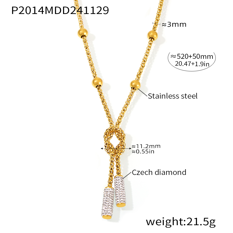 Nivora Stainless Steel Rhinestone Pendant Neck Choker Long Sweater Necklace For Women Gold Plated Jewelry طقم مجوهرات: Light Yellow Gold Color