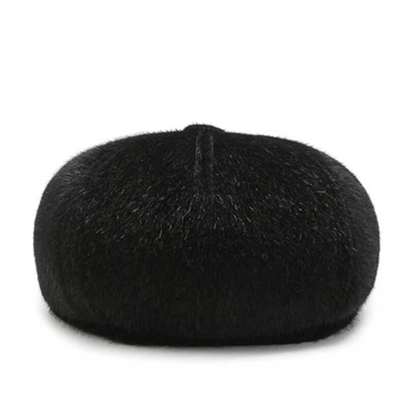 Winter Faux Fur Newsboy Hat With Earflaps Beret Dad Hat For The Elderly Peaked Cap Winter Warm Hats For Old Men Flat Cap: black