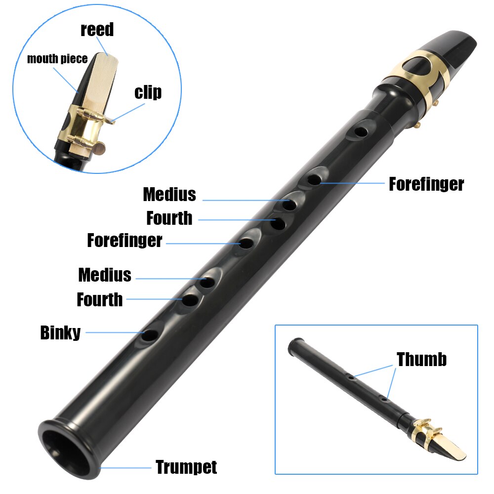 Pocket sax mini saxofon sax portabel liten saxofon med bärväska träblåsinstrument svart/vit