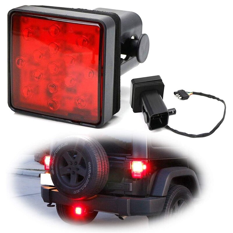 Red 15 LED 2 inch Trailer Truck Hitch Tow Haul Receiver Cover Brake Light with Pin 12V