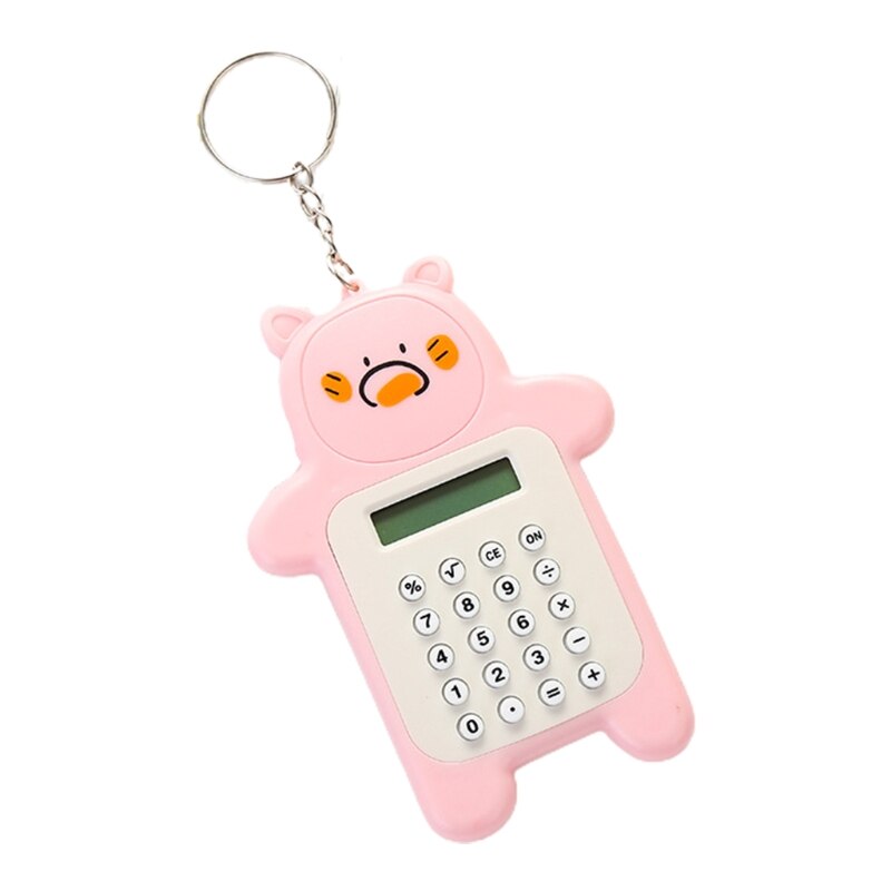 Portable Cute Cartoon Calculator Mini Bear Calculator 8 Digits Display with Keychain Button Battery Pocket Size Calculat