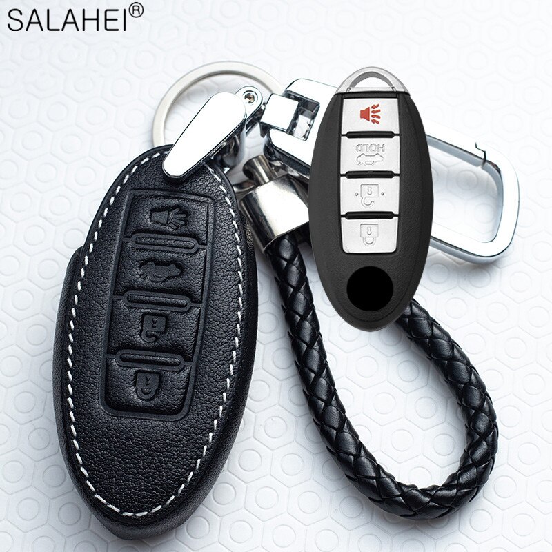 Leather Car Key Cover Case For Nissan Qashqai J10J11 X-Trail t31t32 kicks Tiida Pathfinder Murano Note Juke Infiniti For Car: D-black