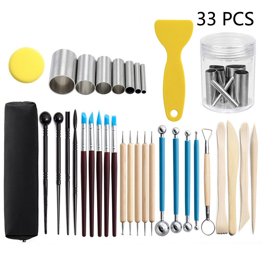 D&amp;D Pottery Clay Sculpting Tools Pottery Carving Tool Kit with Carrying Case Bag for Beginners Professionals Pottery Modeling: 33pcs set
