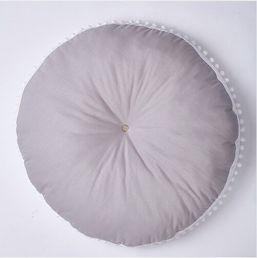 Ins tjock rund baby filt spela spelmattor pom pom krypande matta barn leksak matta barnrum dekor dekorera rekvisita 90cm: Grå