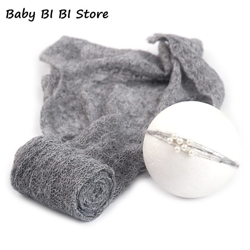 2 stk / sæt baby fotografering rekvisitter tæppe indpakning stræk strik wrap foto nyfødt klud tilbehør hovedbeklædning: Grå