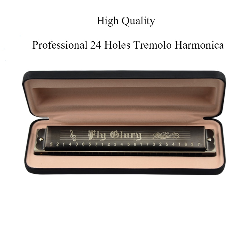 24 Hole Tremolo Harmonica polyphonic Mouth Organ Black Wind Musical Instrument C,D,E,F,G,A,B,#C,#D,#F,#G,#A