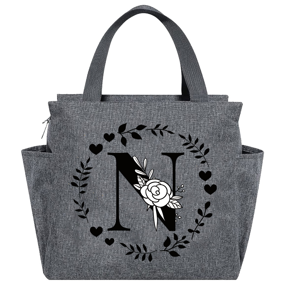 Lunch Bag Aesthetic Thermal Bag Grey Color Pocket Cute Sweet Garland Letter Series Printing Tote Food Storage Bag Convenient Kid: Orange