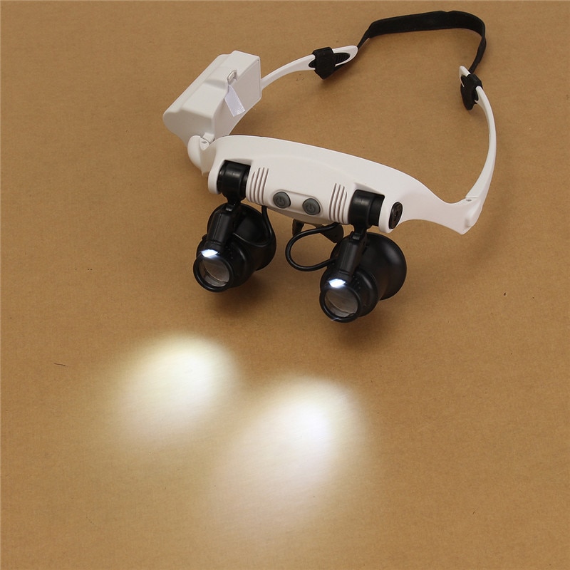 10X 15X 20X 25X Led Vergrootglas Dubbele Bril Loep Lens Juwelier Horloge Repair Meting Met 8 Lens Led Lamp