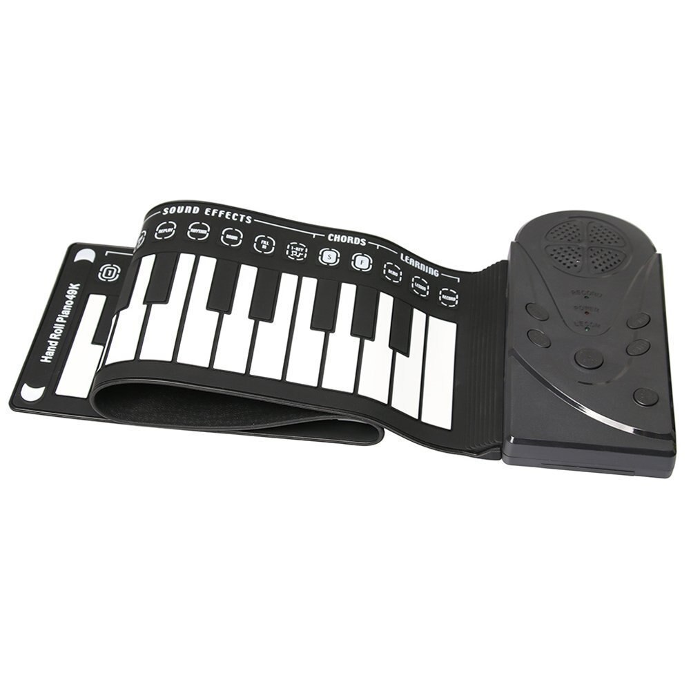 Usb mão enrolar piano portátil dobrável eletrônico órgão teclado instrumentos 49 chave para os amantes da música jogar acessórios novo: Preto