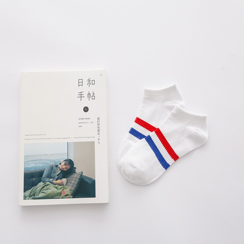 Oudoor Sport Fietsen Sokken Student Katoen Twee Lijnen Sokken Slippers: Red Blue