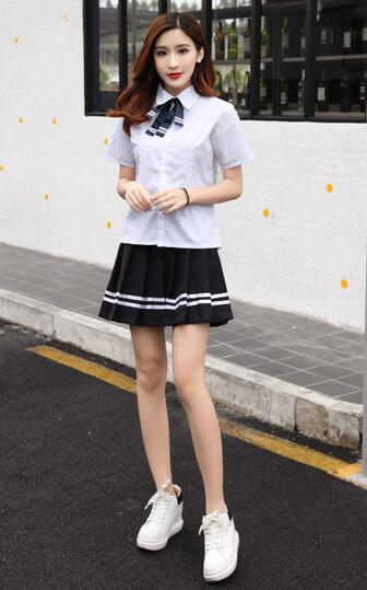Japanese College Uniform Students Summer Colleges Uniforms Short Sleeve Teenager Navy Sailor Suit Boy Girls Cos Costumes D-0224: Girls / S