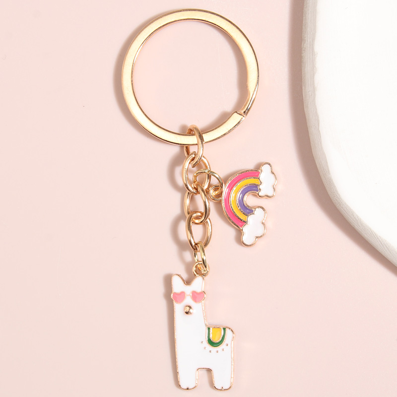 Llaveros de animales bonitos, llavero de Alpaca con forma de corazón y flores coloridas, llaveros esmaltados para mujeres y hombres, accesorios para bolsos, de joyería DIY: Azul