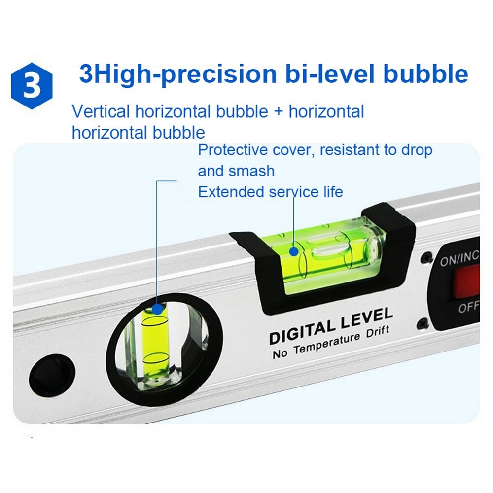 Mätning digital lutningsmätare uppåt lcd vertikal avläsning digital display 400mm vattenpass automatisk avstängning frys