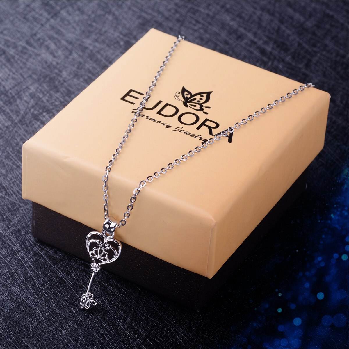 EUDORA neue 925 Sterling Silber Glück Schlüssel Anhänger Halskette Sterling Silber Schmuck für frauen jugendlich Jubiläum Party D93