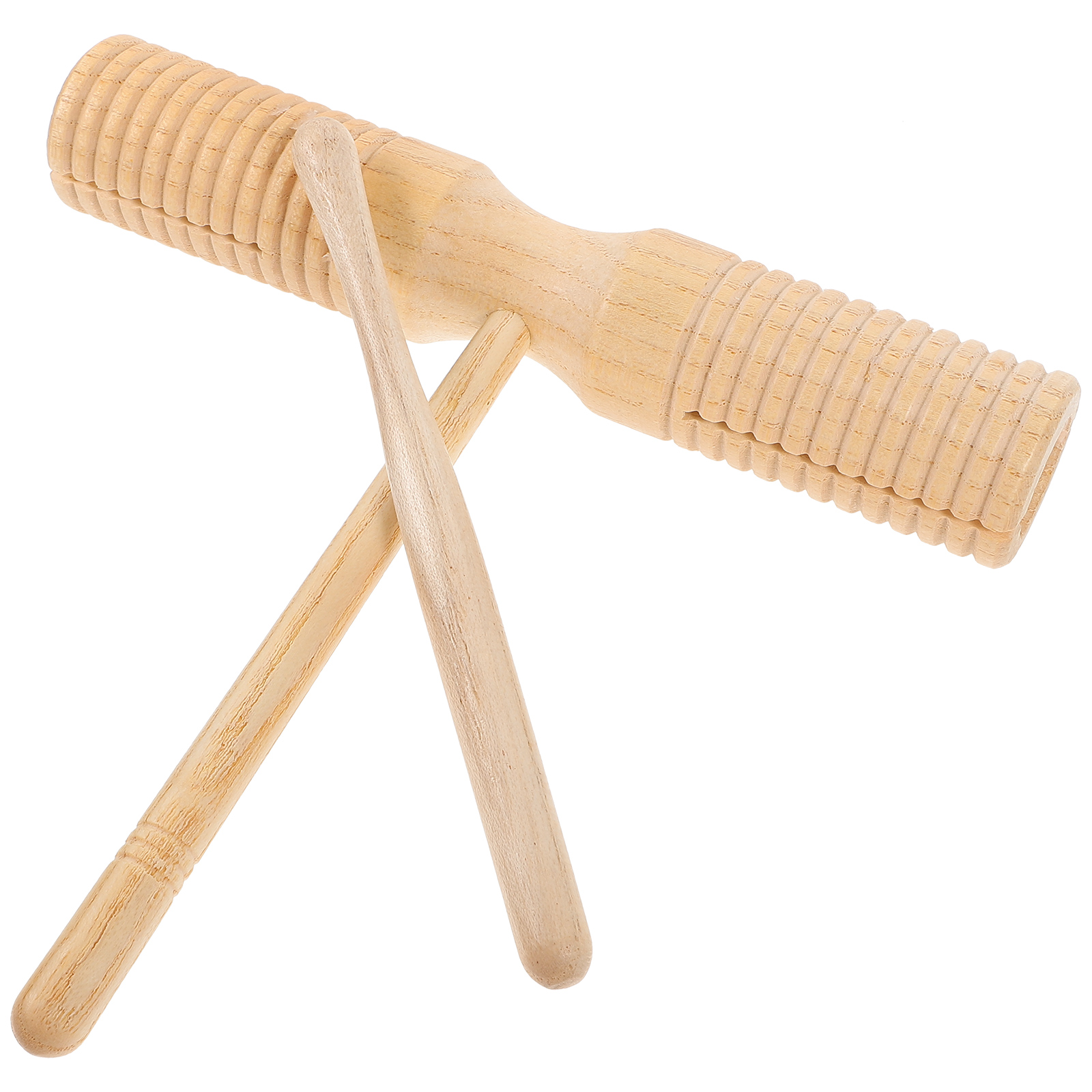 Houten dubbele hoorn Guiro muziekinstrument percussie voor kinderen, beginnende kinderen met stokstokken