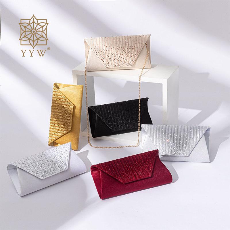 Bolso de mano de color rojo vino, bolso tipo sobre con cuentas de diamantes de imitación coloridos, bolso de hombro para banquete de boda y noche, bolso de satén plisado