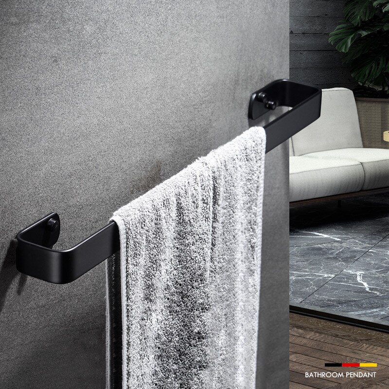 Massief Aluminium Zwart Badkamer Handdoek Bars Enkele Handdoekenrek Badkamer Wandmontage Handdoekhouder Badkamer Accessoires 20-60 Cm
