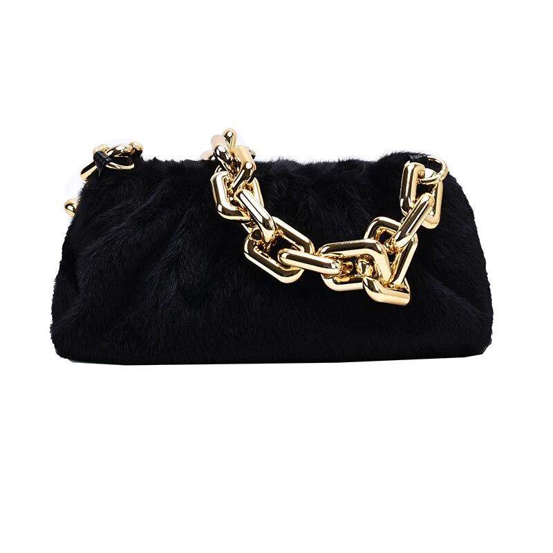 Bolso de mano de piel falsa para mujer, bolsa de mano femenina de , Estilo clásico: Black